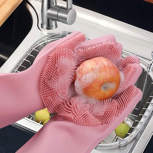 Silicone Cleaning Gloves with Scrubbing Bristles for Multi-Purpose Use