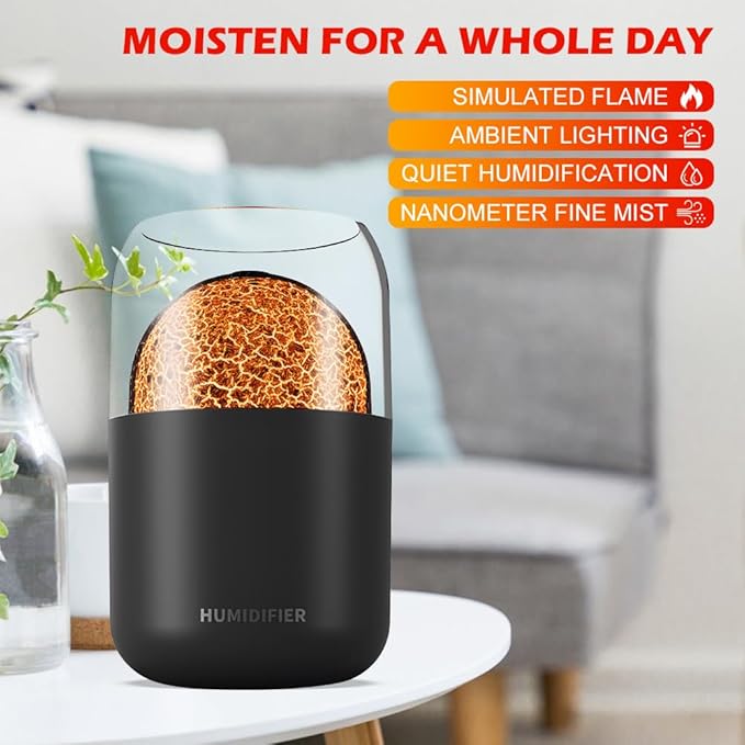 Flame Effect Fire Humidifier with LED Light and Aromatherapy