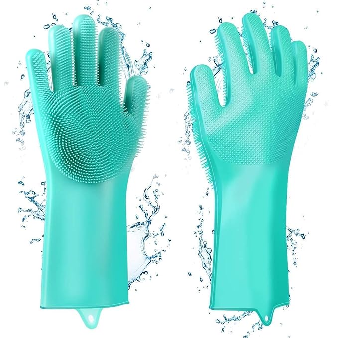 Silicone Cleaning Gloves with Scrubbing Bristles for Multi-Purpose Use
