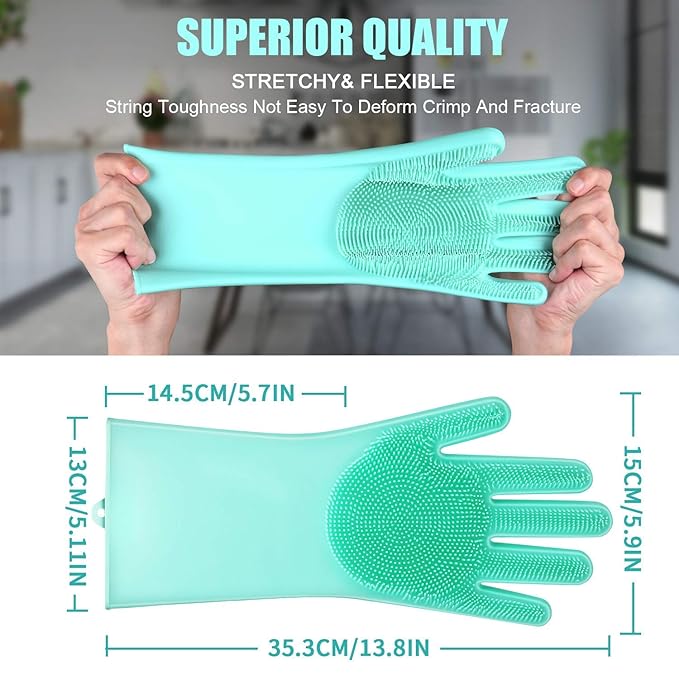 Silicone Cleaning Gloves with Scrubbing Bristles for Multi-Purpose Use